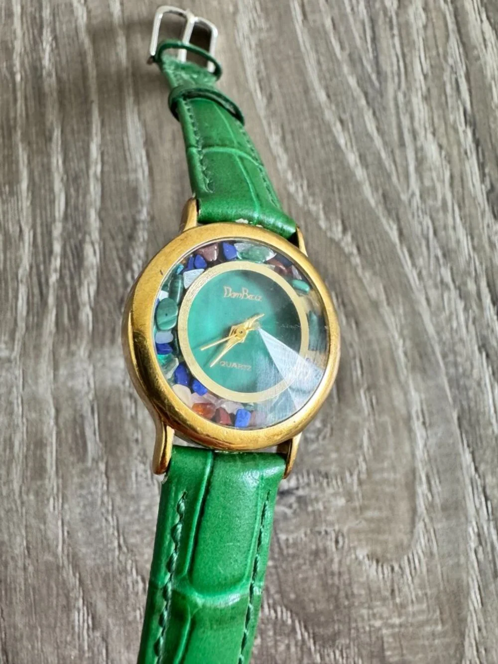 Dom Baiz Analog Quartz Watch | Green Genuine Leather Band | Decorative Stones
